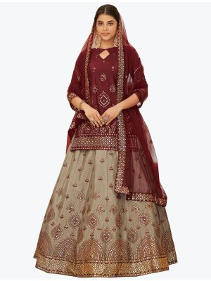 Deep Beige Chinon Exclusive Designer Lehenga Choli FABLE20294