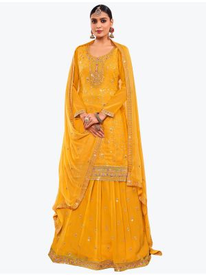 Deep Yellow Georgette Party Wear Exclusive Designer Lehenga Suit small FABSL20925