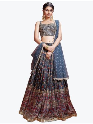 Denim Blue Chinon Silk Stylish Party Wear Lehenga Choli FABLE20279