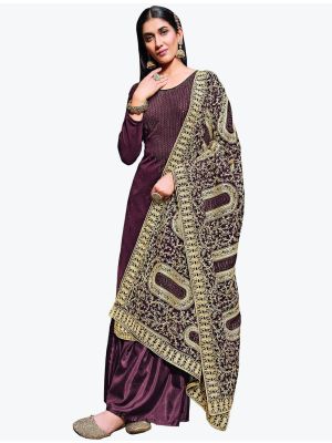 Grape Wine Georgette Festive Wear Stylish Palazzo Suit small FABSL20896
