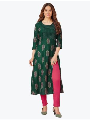 green fine rayon casual wear printed pintex kurti fabku20560