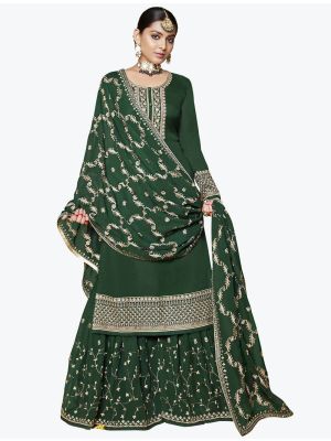 Green Georgette Festive Wear Premium Designer Sharara Suit small FABSL20887