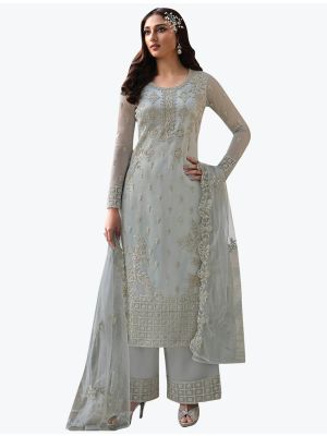 Grey Butterfly Net Exclusive Designer Palazzo Suit FABSL20938