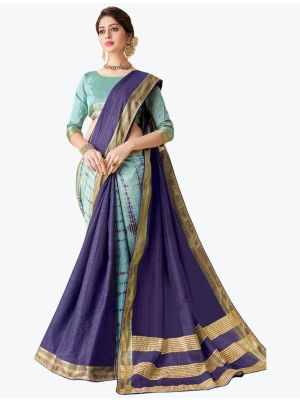 Ink Blue Tussar Silk Half N Half Fancy Designer Saree small FABSA21649