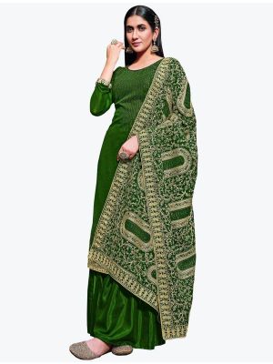 Leaf Green Georgette Festive Wear Stylish Palazzo Suit small FABSL20892