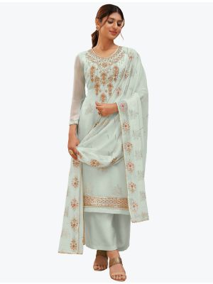 Light Blue Pure Georgette Classic Designer Palazzo Suit small FABSL20945