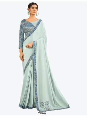 Light Blue Silk Georgette Party Wear Fancy Designer Saree small FABSA21634