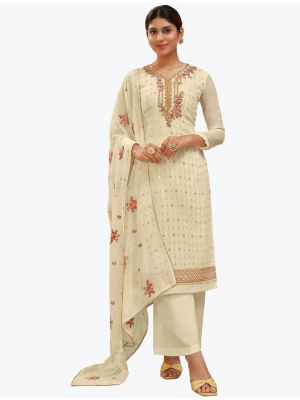 Light Cream Pure Georgette Classic Designer Palazzo Suit small FABSL20944