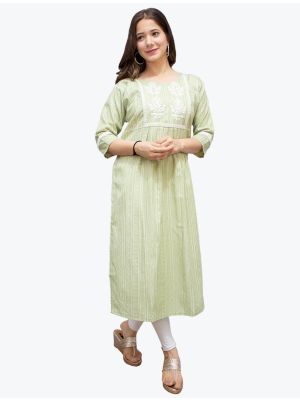 light pista pure cotton bandhej printed long kurti fabku20553