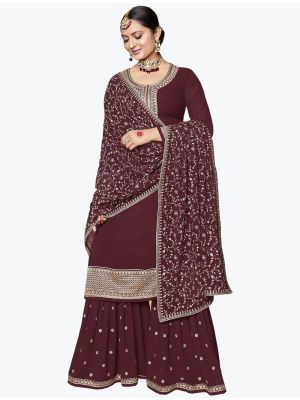 Maroon Georgette Festive Wear Premium Designer Sharara Suit small FABSL20889