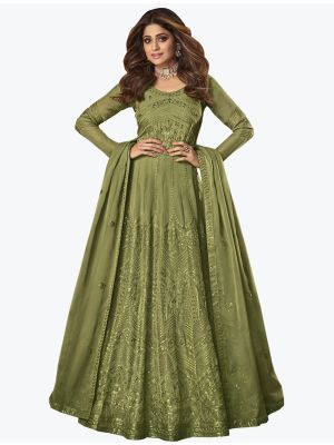 Mehendi Green Pure Georgette Elegant Designer Anarkali Suit FABSL20941