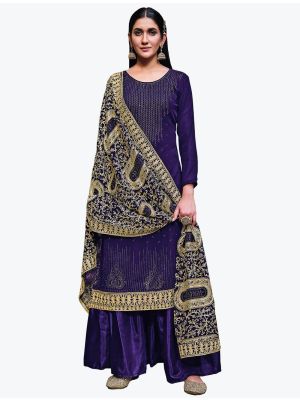Midnight Blue Georgette Festive Wear Stylish Palazzo Suit small FABSL20893