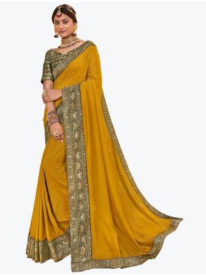 Mustard Vichitra Silk Festive Wear Elegant Designer Saree small FABSA21655