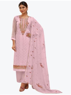 Pastel Pink Pure Georgette Classic Designer Palazzo Suit small FABSL20946