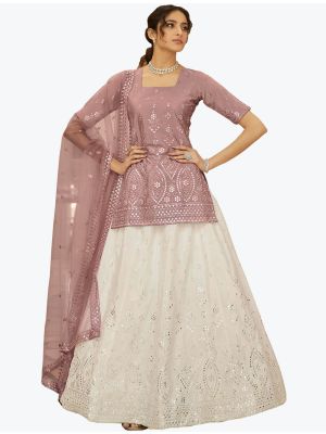 Pearl White Chinon Exclusive Designer Lehenga Choli FABLE20293