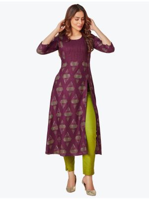 purple fine rayon casual wear printed pintex kurti fabku20558