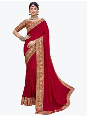 Red Vichitra Silk Festive Wear Elegant Designer Saree small FABSA21651