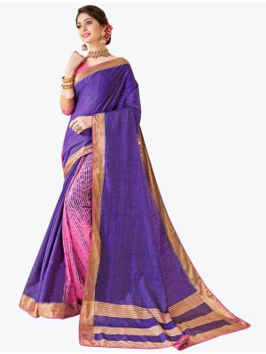 Rich Violet Tussar Silk Half N Half Fancy Designer Saree small FABSA21645