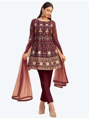 Rich Wine Pure Georgette Elegant Designer Straight Suit FABSL20954