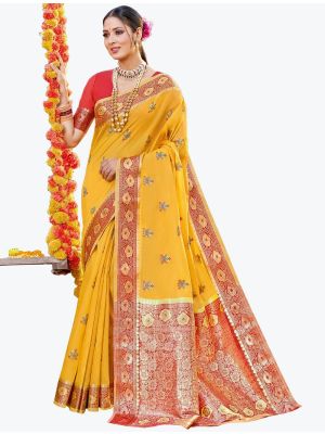 Rich Yellow Woven Cotton Festive Wear Designer Saree FABSA21687