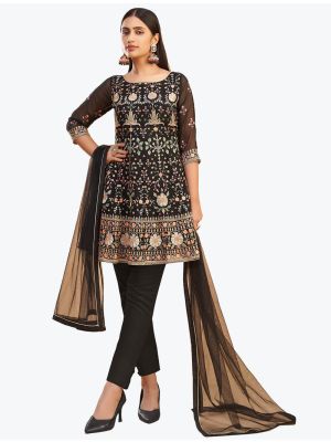 Royal Black Pure Georgette Elegant Designer Straight Suit FABSL20955