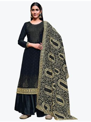 Super Black Georgette Festive Wear Stylish Palazzo Suit small FABSL20895