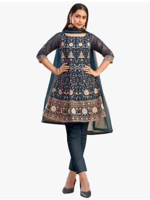 Teal Blue Pure Georgette Elegant Designer Straight Suit FABSL20953