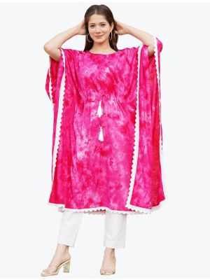 vibrant pink rayon slub tie dye print long kaftan fabku20546