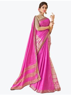 Vibrant Pink Tussar Silk Half N Half Fancy Designer Saree small FABSA21647