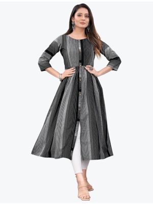 black and grey pure cotton casual wear stylish kurti fabku20572