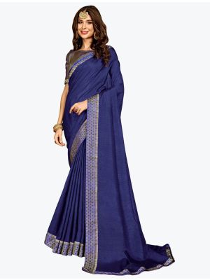 Blue Soft Vichitra Silk Party Wear Designer Saree small FABSA21718
