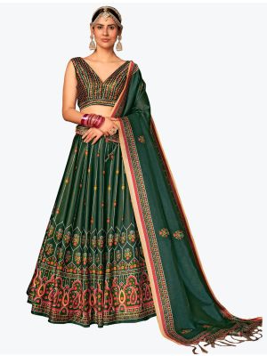Forest Green Digital Printed Rera Silk Party Wear Lehenga Choli small FABLE20298