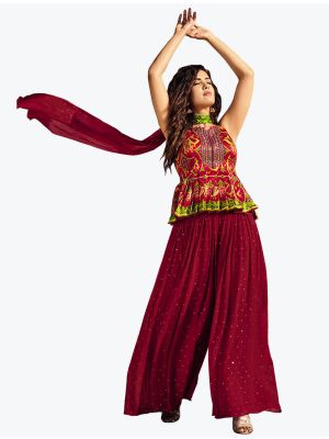 Maroon Silk Indo Western Style Trendy Designer Suit FABSL20972