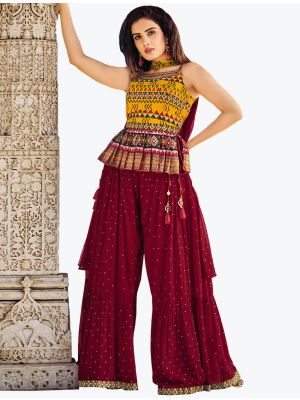 Mustard Silk Indo Western Style Trendy Designer Suit FABSL20968