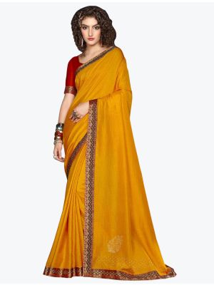 Mustard Soft Vichitra Silk Party Wear Designer Saree small FABSA21724