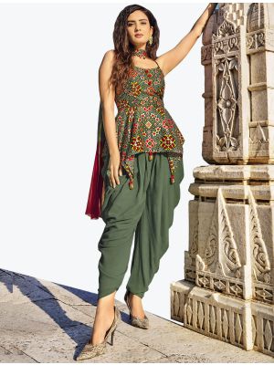 Olive Green Silk Indo Western Style Trendy Designer Suit FABSL20974