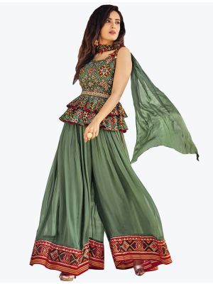 Olive Silk Indo Western Style Trendy Designer Suit FABSL20976
