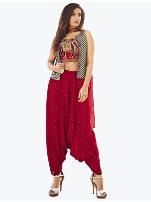 Red Silk Indo Western Style Trendy Designer Suit FABSL20975