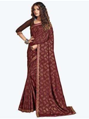 Rich Wine Foil Printed Soft Vichitra Silk Designer Saree small FABSA21737
