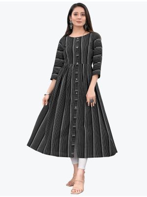 striped black pure cotton casual wear stylish kurti fabku20575
