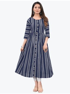striped blue pure cotton casual wear stylish kurti fabku20574