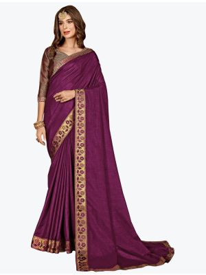 Wine Soft Vichitra Silk Party Wear Designer Saree small FABSA21714
