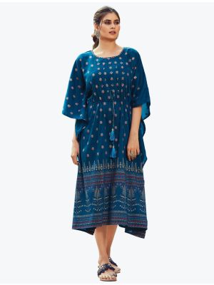 blue silk readymade long kaftan - free size small fabku20585