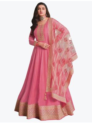 Blush Pink Dola Silk Embroidered Designer Anarkali Suit small FABSL20987