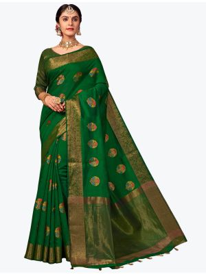 Green Chanderi Cotton Woven Designer Saree small FABSA21768