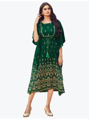 green silk readymade long kaftan - free size small fabku20584