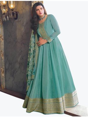 Ice Green Dola Silk Embroidered Designer Anarkali Suit small FABSL20991
