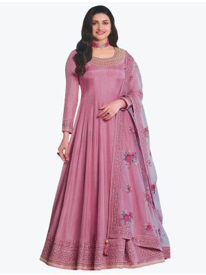 Onion Pink Dola Silk Embroidered Designer Anarkali Suit small FABSL20992