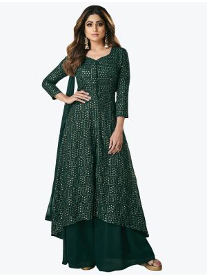 Bottle Green Faux Georgette Exclusive Designer Palazzo Suit small FABSL21028