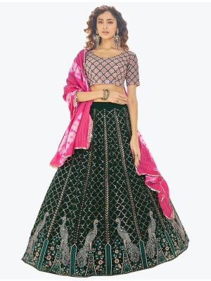 Bottle Green Premium Georgette Exclusive Designer Lehenga Choli small FABLE20320